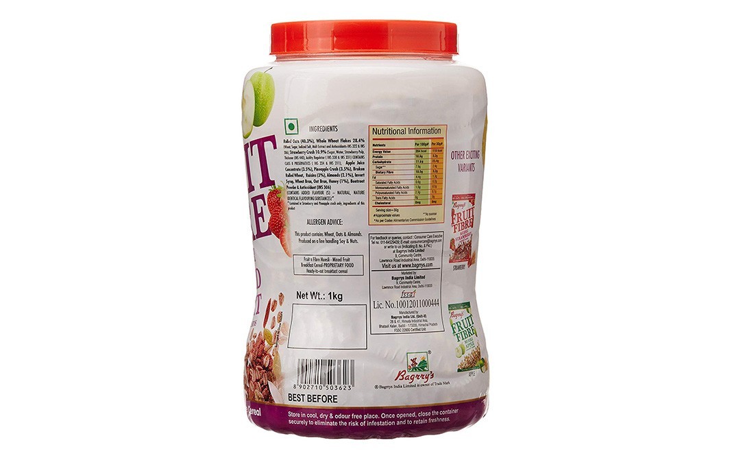 Bagrry's Fruit 'n' Fibre Muesli Mixed Fruit with Almonds & Raisins   Plastic Jar  1 kilogram
